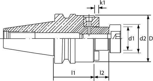 K-Gualda BT40-FMA25.4-45L Face Milling Arbor A-Shape